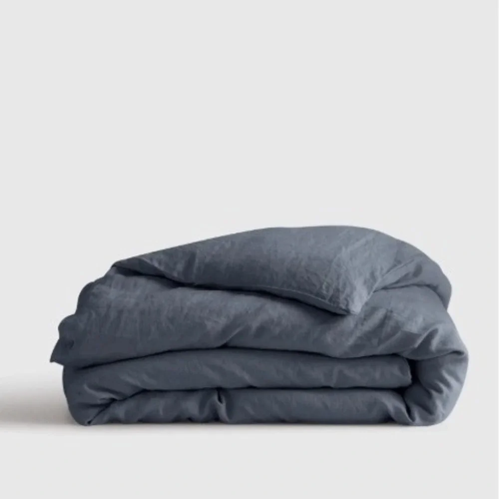 Quince European Linen Duvet Cover King Cal King Nightfall Blue Bedding